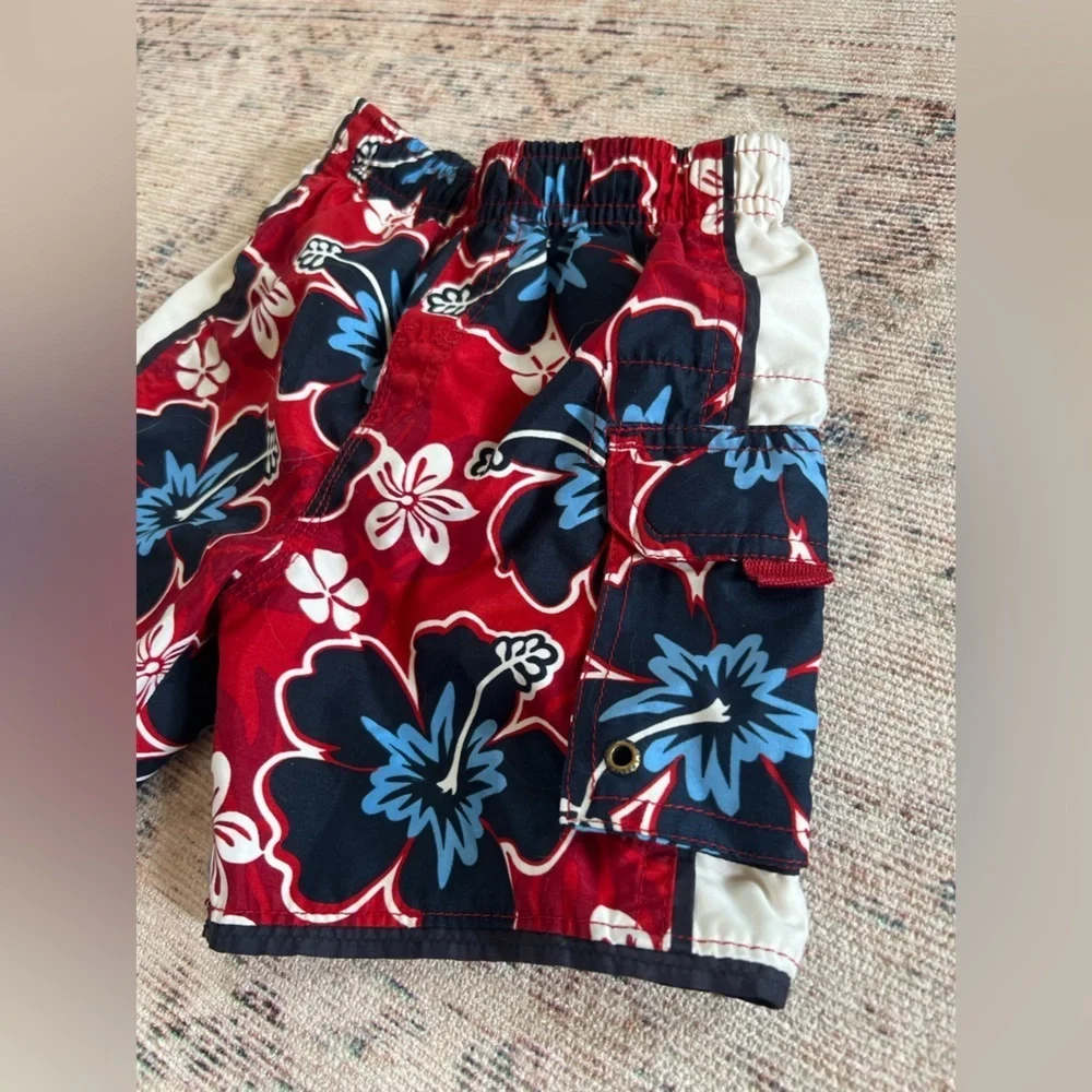 Kids Floral Swim Trunks - Red and Blue